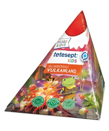 Tetesept Kids Blubbersalz Vulkanland - Children Bathing Pass with the fragrance of sweet fruits - bathing additive with extra bubble fun and red water - 10 x 50g