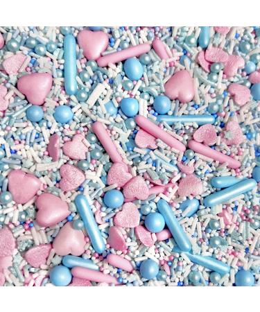 Baby shower gender reveal boy girl pink blue white sprinkles cupcake cake toppers pearls balls metallic pearls cupcakes OH BABY