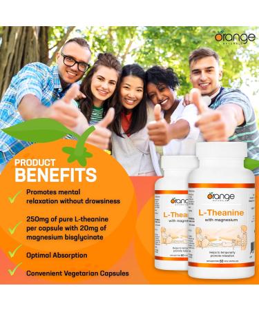 Orange Naturals L-Theanine & Magnesium Bisglycinate 250mg 60 Vegan Capsules - Enhanced Sleep & Relaxation Support Promotes Mental Calmness Optimal for Women & Men - Non-GMO Supplement - Buy Online on SooperMarket.com