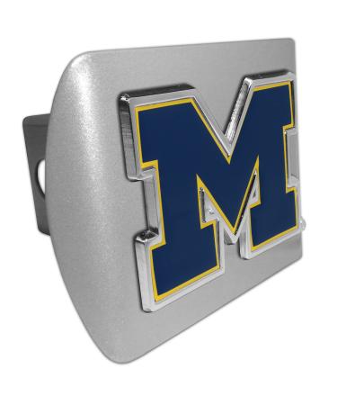 Elektroplate Michigan Wolverines Brushed Silver Navy Blue M Emblem Hitch Cover