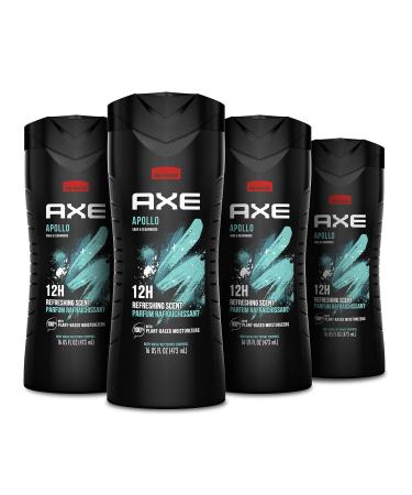 AXE Body Wash for Long Lasting Freshness Apollo Sage & Cedarwood Men's Body Wash with Odor-Busting Prebiotics 16 oz 4 Count Apollo (Sage and Cedarwood) 16 Ounce (Pack of 4)