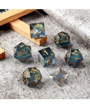 Dungeons and Dragons Dice Set DNDND Handmade Sharp Edge 7 Resin D&D Die with Gift Dice Case for DND Dungeons and Dragon Game (Dark Cyan with Gold Number) - Buy Online on SooperMarket.com