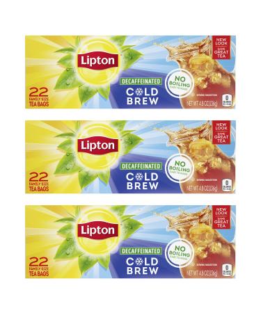 Lipton Cold Brew Family Black Iced Tea Unsweetened Decaffeinated Tea Bags, 22 Count (Pack of 3)