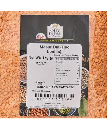 Old India Masur Dal (Red Lentils) 1kg - Premium Quality | Pack of 1 - Buy Online on SooperMarket.com