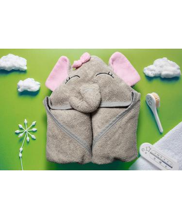 JM Organic Bamboo Hooded Baby Towel - Hypoallergenic, Absorbent - 35x35 - Perfect Baby Gift Set with Washcloth & Laundry Bag - Pink Elephant - Buy Online on SooperMarket.com