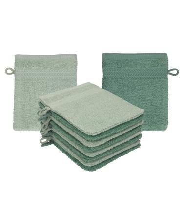 Betz 10 pieces wash gloves premium 100% cotton washcloth set 16x21 cm color hay green - fir green