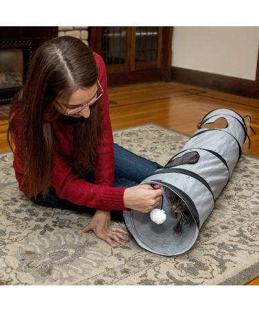 PetLike Collapsible Cat Tunnel with Peek Hole - Grey | Indoor Cat Play Toy with Ball - Buy Online on SooperMarket.com