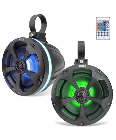 Pyle 2-Way Waterproof Off Road Speakers - 5.25" 1000W Active Passive Marine Grade Wakeboard Tower Speakers System w/ RGB Light, Full Range Outdoor Stereo Speaker for ATV/UTV Jeep Boat - PLUTV55BTR