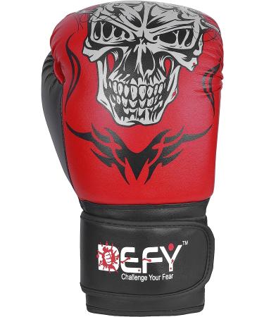 Defy Sports Premium Faux Leather Kickboxing Gloves | Gel Infused with Thumb Support | Skull Design Red 10 oz | Men and Women - Buy Online on SooperMarket.com