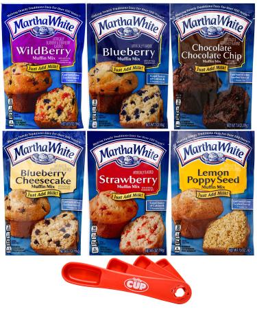 Martha White Muffin Mix Variety, WildBerry, Blueberry, Chocolate Chocolate Chip, Blueberry Cheesecake, Strawberry, Lemon Poppy with By The Cup Swivel Spoons With WildBerry