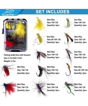 PLUSINNO Fly Fishing Flies Kit 26pcs with Handmade Dry/Wet Flies - Trout Bass Fishing Gear Assortment in Fly Box - Buy Online on SooperMarket.com