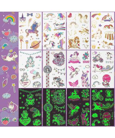 Glow in the Dark Unicorn Temporary Tattoos for Kids - 80 Pieces | Luminous Unicorn Stickers for Girls | Fun Birthday Party Supplies - Buy Online on SooperMarket.com
