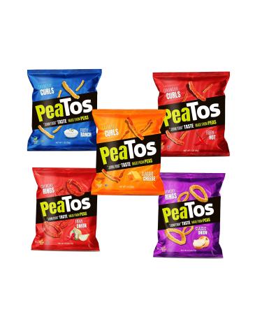 PeaTos Party Mix Crunchy Curls & Rings Pea Protein Puffs Snack Packs (4g Protein 3g Fiber) 1 Ounce Bags 15 Count  Bold Flavor Gluten Free