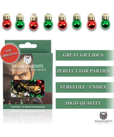 BEARDAMENTS Beard Ornaments - Colorful 12pc Christmas Facial Hair Baubles for Men - Red, Green, Gold, Silver Mix - Easy Attach Mini Mustache & Sideburns - Festive Holiday Spirit - 12 Count - Buy Online on SooperMarket.com