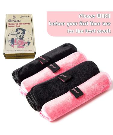 4 Pack XL Makeup Remover Cloths - Fast Drying & Reusable - Exfoliating Cleansing Cloths for All Skin Types - Pink & Black - Buy Online on SooperMarket.com