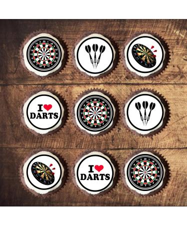 PRECUT Darts Cupcake Toppers Dart Theme Cake Decorations Edible Darts Birthday Decorations Dart Board Cake Topper Dartboard Cake Topper Darts Party Decorations (Pack of 12) - Buy Online on SooperMarket.com