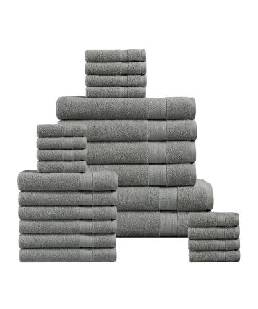 Space Grey Bath Towels for Bathroom Set - 100% Cotton 24 PC Towels Set, Highly Absorbent Bathroom Towel Set, 2 Oversize Bath Sheets, 4 Gray Bath Towels, 6 Hand Towels, 8 Wash Cloths,4 Fingertip Towels 24 Piece Towel Set Space Grey