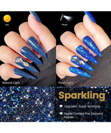 YTD Likomey Reflective Glitter Gel Nail Polish Set - Sapphire Blue & Pure Klein Blue Fashion Colors - Gold Combo Kit - Super Sparkly Diamond Disco DJ UV Top Coat - 2 Pcs (7.5ml each) - Buy Online on SooperMarket.com