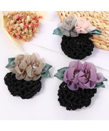 Women's Crochet Hair Bun Net with Flower Decor Hair Clip - 5 Colors - Buy Online on SooperMarket.com