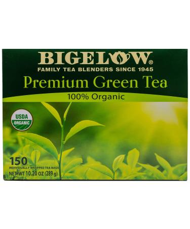 Bigelow Premium 100-Percent Organic Green Tea 150-Count Box, Individually Wrapped Teas