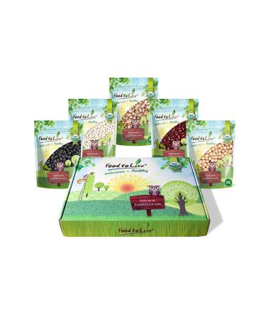 Organic Beans in a Gift Box  A Variety Pack of Pinto Beans, Dark Red Kidney Beans, Black Beans, Navy Beans, Garbanzo Beans