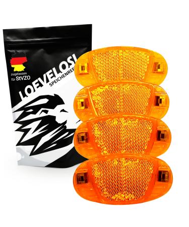 Spoking reflectors Bicycle extra reinforced with steel clips reflectors orange set cat eyes with stvzo test mark spokes reflector reflector for the racing bike MTB trekking bike & children bike 4er set