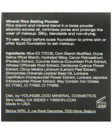 Youngblood Clean Luxury Cosmetics Loose Mineral Rice Setting Powder - Medium (0.35 oz) | Vegan & Cruelty-Free Formula for Translucent, Matte, and Natural Acne-Prone Skin - Buy Online on SooperMarket.com