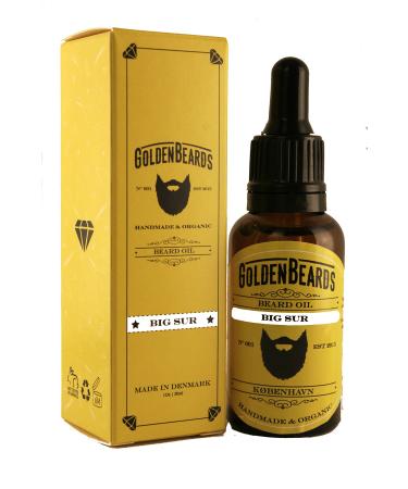 Organic Beard Oil and Beard Growth Big SUR - 1Oz *Golden Beards* | 100% Organic | Moisturise Your Beard and Skin 100% Vegan & Organic Oils - Stop itching Beard -Made in Denmark-