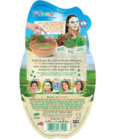 7th Heaven Tea Tree Sheet Masque with Pressed Tea Tree Squeezed Bearberry and Crushed Spearmint to Stimulate and Wake Up Skin Ideal for Oily and Combination Skin - Buy Online on SooperMarket.com