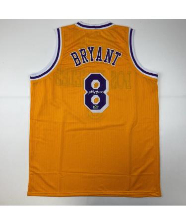 Facsimile Autographed Kobe Bryant #8 Los Angeles LA Yellow Reprint Laser Auto Basketball Jersey Size Men's XL