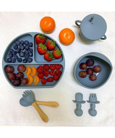 O'doe Baby Led Weaning Feeding Supplies Set (17 Pcs) | Suction Silicone Bowl, Spoons, Bibs, Sippy Cup, Plate Kit - Blue V2 - Buy Online on SooperMarket.com