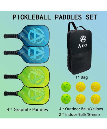 AOZINTL Graphite Pickleball Paddles Set of 4 with Honeycomb Core, Premium Comfort Grip, 6 Balls, Portable Bag - Men and Women's Pickleball Equipment - Buy Online on SooperMarket.com