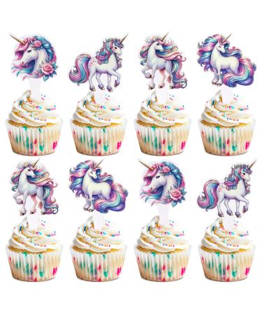 Cyodoos 24PCS Unicorn Cupcake Toppers Unicorn Theme Birthday Party Cute Decorating Supplies for Boy Girl Birthday Party Baby Shower Party Supplies Decoration (two-sided) Color