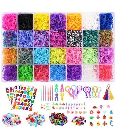 11,900+ Premium Rubber Bands Refill Loom Set, LauCentral 28 Colors Weaving Wonder Loom Bracelet Making Kits with 600 Clips 200 Beads 25 Charms for Kids Girls for Creativity Birthday Gift DIY Craft