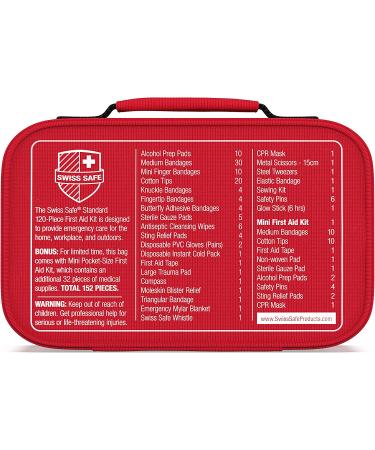 Swiss Safe 2-in-1 First Aid Kit (120 Piece) + Bonus 32-Piece Mini Kit - Compact & Lightweight for Emergencies at Home, Outdoors, Car, Camping, Workplace, Hiking & Survival - Buy Online on SooperMarket.com