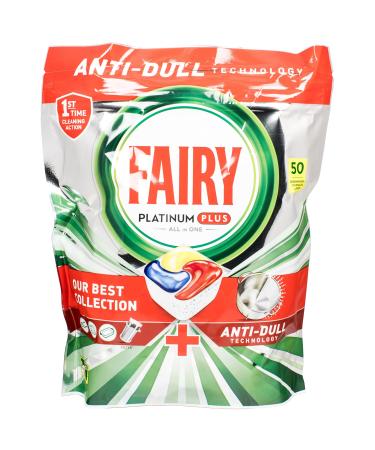 Fairy Platinum Plus Dishwasher Tablets Bulk Lemon 50 Tablets Fairy's Best Tough Food Cleaning That Leaves Your Dishes Shiny Clean Like New 50 Count (Pack of 1)