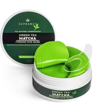 Green Tea Matcha Eye Mask by SUPRANCE - Under Eye Patches Treatment for Dark Circles, Eye Bags, Puffiness - Anti-Wrinkle With Hyaluronic Acid and Collagen - 30 Pairs/60 Pcs.