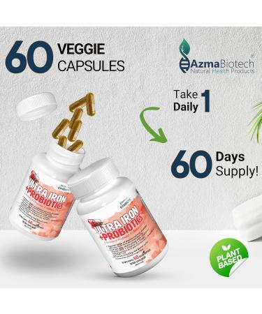 Probiotics Iron Supplements for Women & Men - 500 mg (60 Iron Caps) Probiotics 10 Billion CFU/g & Vitamins C B12 E & Folate - Iron Bisglycinate Blood Builder - Vegan Iron Probiotics for Men & Women - Buy Online on SooperMarket.com