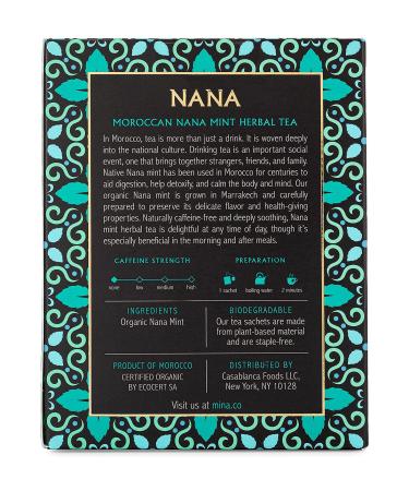 Mina Organic Moroccan Nana Mint Herbal Tea - Caffeine Free, Soothing Herbal Tea | 15 Biodegradable Sachets - Buy Online on SooperMarket.com