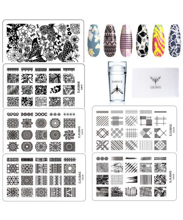 Nail Stamping Plate Nail Stamper - Ejiubas Nail Stamping Kit Nail Art Stamp 3 Pcs Nail Stamper Plates 1 Clear Nail Art Stamper DIY Nail Stamp Kit EJB-01 06 08 Stamping plate & Stamper set