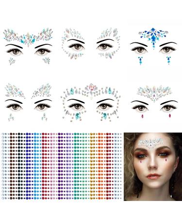 Face Gems  6 Sets Face Jewels Self-Adhesive Rhinestones Stickers And 1 Set 15 Colors 900pcs Face Gems For Makeup Mermaid Fairy Music Rave Festival Accessories For Women Men Or Kids