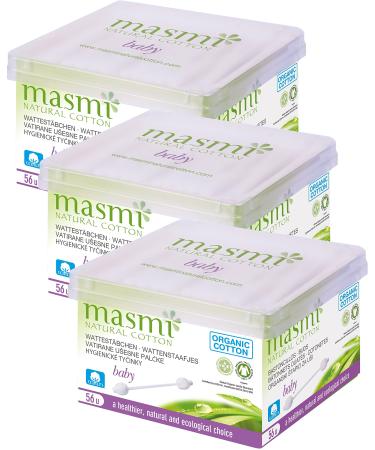 MASMI NATURAL COTTON Organic Baby Ear Buds Pack of 3 (3 x 56 pieces)
