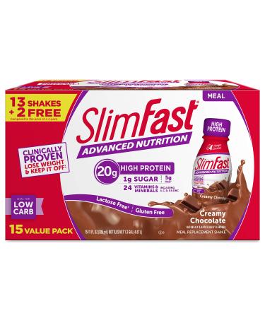 SlimFast Advanced Nutrition High Protein Meal Replacement Shake, Creamy Chocolate, 20g of Ready to Drink Protein, 11 Fl. Oz Bottle, 15 Count Creamy Chocolate 15 Count (Pack of 1)