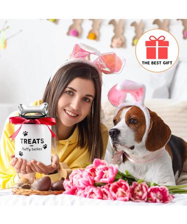Fluffy Bellies Dog Treat Jar - 5 Cup Black White Ceramic Container - Farmhouse Dog Cookie Canister - Rustic Pet Food Jar - Buy Online on SooperMarket.com
