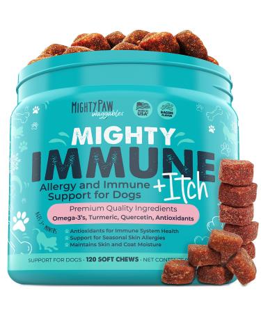 Mighty Paw Waggables Allergy Immune + Itch (Made in the USA) | Dog Allergy Chews Anti-Itch for Dogs. Dog Allergy Support Dog Vitamins for Skin and Coat Allergies. Omega 3 & Quercetin for Dogs (120 Ct)