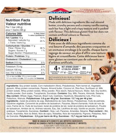 Atkins Protein Bars - Vanilla Pecan Crisp Low Sugar Keto Friendly High Protein High Fibre 1g Sugar 4g Carbs 5ct - Buy Online on SooperMarket.com