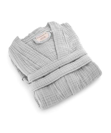 FOR SUSTAINABLE LIFE Muslin Unisex Bathrobe Turkish 100% Cotton Soft Absorbent Natural Garment Wash L-XL Grey