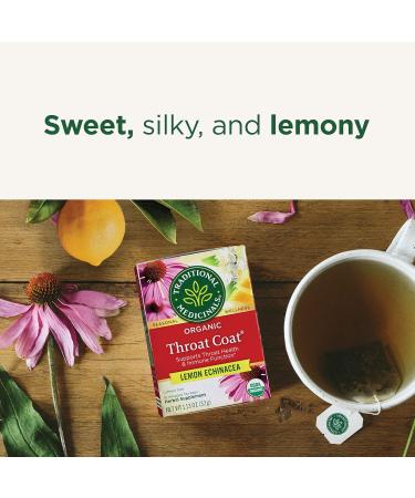 Traditional Medicinals Organic Throat Coat Lemon Echinacea Tea 16 Count (Pack of 6) - Soothing Tea for Seasonal Wellness - Buy Online on SooperMarket.com