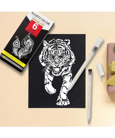 MARTCOLOR White Gel Pens Set 6 Pack 0.8mm Fine Point Pens Gel Ink Pens For Artists Archival Ink Pens White highlight Pens for Black Paper Drawing Illustration Sketching Writing - Buy Online on SooperMarket.com