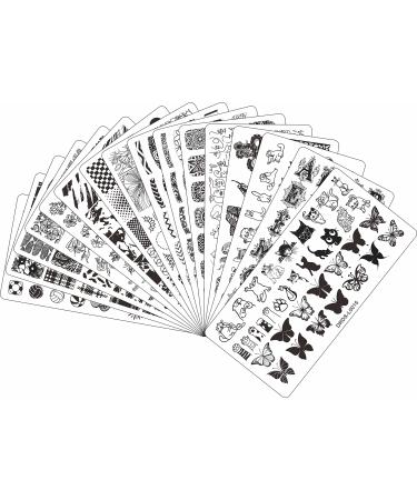 VNC 21 Pcs Nail Stamp Plates Set 16 Plate 2Stamper and 2 Scraper 1storage Bag Nails Art Stamping Plate Scraper Stamper Set Leaves Flowers Animal Nail Plate Template Image Plate Set
